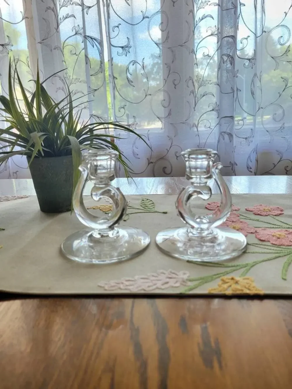 Vintage Fostoria Century Clear Glass Candle Holders Pair Taper Candlesticks